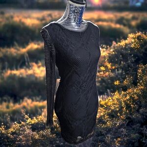 Women's Black Lace and Leather Dress